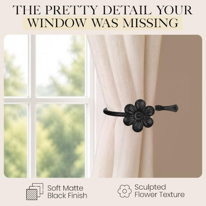 RTZEN Metal Curtain Tiebacks, Drapery Holders for Wall, 2 Pcs - size: Medium, style: Flower