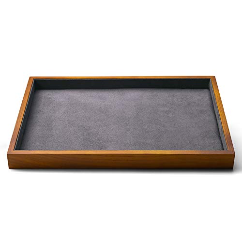 Oirlv Wood Flat Jewelry Tray Stackable Jewelry Drawer Organizer Showcase Jewelry Holder(Grey) - color: Grey flat tray