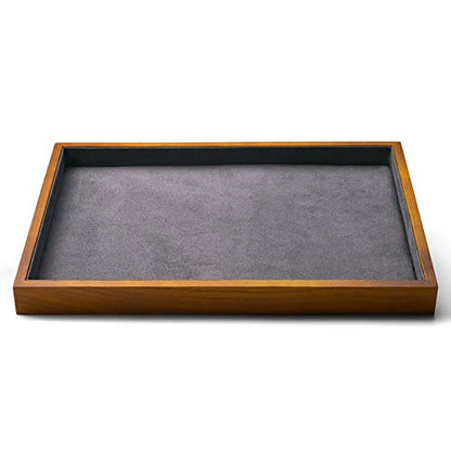 Oirlv Wood Flat Jewelry Tray Stackable Jewelry Drawer Organizer Showcase Jewelry Holder(Grey) - color: Grey flat tray