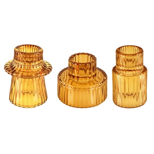 Glass Candlestick Holders, Taper Candle Holders, Set of 3, Amber - color: Amber, size: 3 PCS