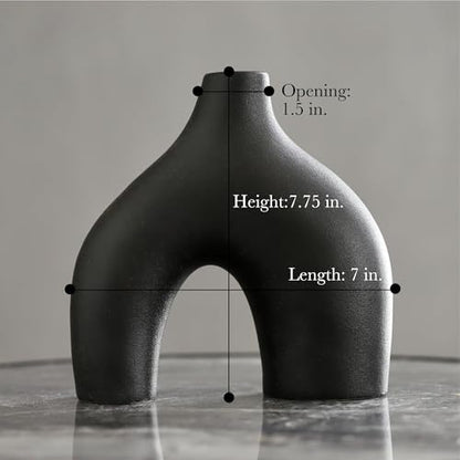 Carrot's Den Black Ceramic Modern Vase Set of 2, Donut Shelf Decor, Black - color: Black