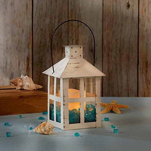 Kate Aspen 9 Inch White Vintage Distressed Rustic Candle Holder Decorative Lantern, Wedding Decoration, Farmhouse Decor, Table Centerpiece, Home Shelf Decor - size: 9 inch White Decorative Lantern, style: One Lantern