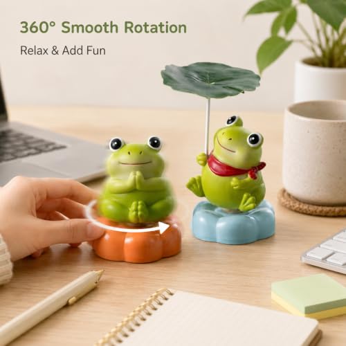 2Pcs Rotating Ceramic Frog Decor for Desk Room Miniature Garden Car, Gifts