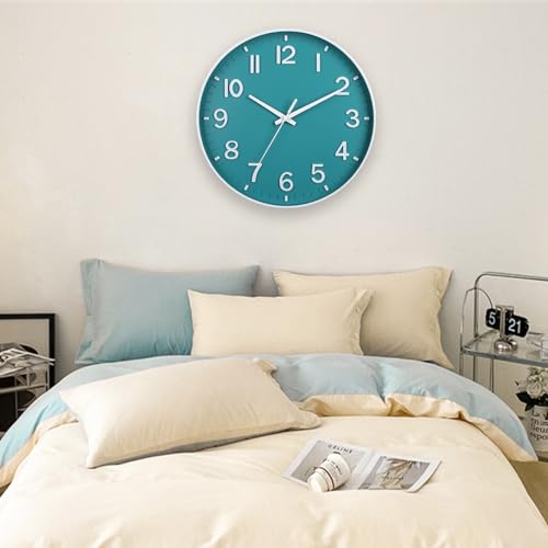 HZDHCLH 12 Inch Silent Wall Clock Battery Operated Non Ticking Teal - color: Teal