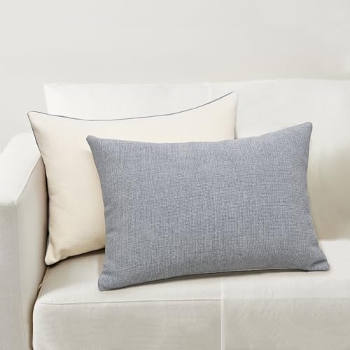 Chambray Chenille Throw Pillow Covers 14x20 Inch Pack of 2 - color: Chambray,cream, size: 20" x 14" (Pack of 2)