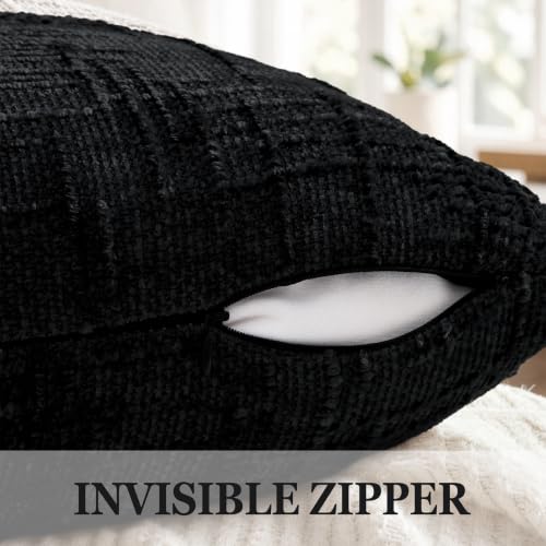Pallene Black Textured Chenille Throw Pillow Covers 20x20 Set of 2 - color: Black, size: 20" x 20" (Pack of 2)