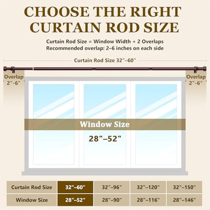 2 Pack Curtain Rods for Windows 32-60 Inch, 1 Inch Adjustable Brown Curtain Rod Set with Brackets, Easy Install - color: Brown, size: 32"-60"/2 Pack