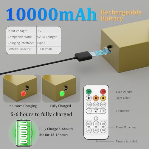 15.5In Battery Operated Picture Light 10000mAh Rechargeable Art Light Wireless Gallery Light 3CCT Dimmable for Paintings - color: Gold