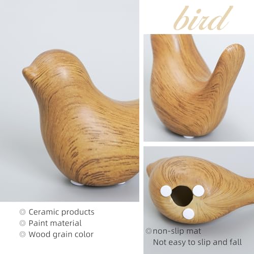 Notakia Wood Look Ceramic Bird Figurines Set of 2 Small Bird Statues - color: 2pcs Wood-look