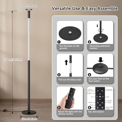 NUÜR Modern Black Floor Lamp, Dimmable LED Standing Lamp with Remote - style: Slim Linear Floor Lamp