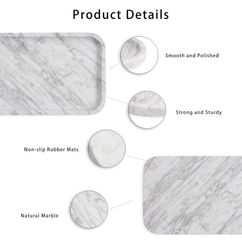 Marble Bathroom Tray, Rectangular Marble Tray with Non-Slip Base - color: Greyish White