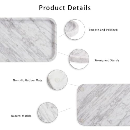 Marble Bathroom Tray, Rectangular Marble Tray with Non-Slip Base - color: Greyish White