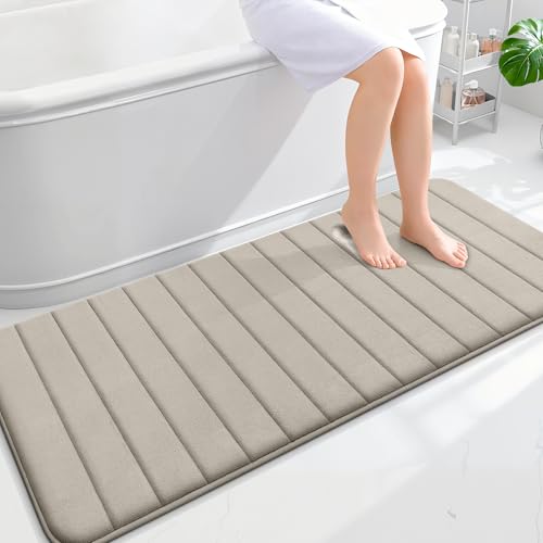 OLANLY Memory Foam Long Bathroom Rugs Runner 59x24, Super Soft Absorbent - color: Warm Taupe, size: 59" X 24"