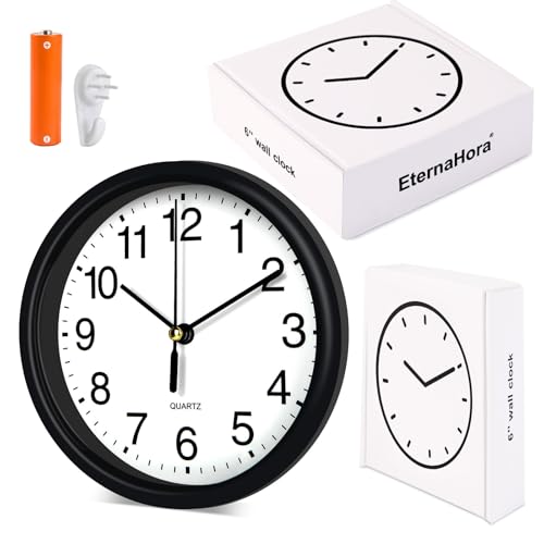 Silent Wall Clock Non Ticking, 6 Inch Wall Clocks Battery Operated, Small Analog Clock for Bedroom Home Office Kitchen Bathroom School, Easy to Read(Black) - color: Black