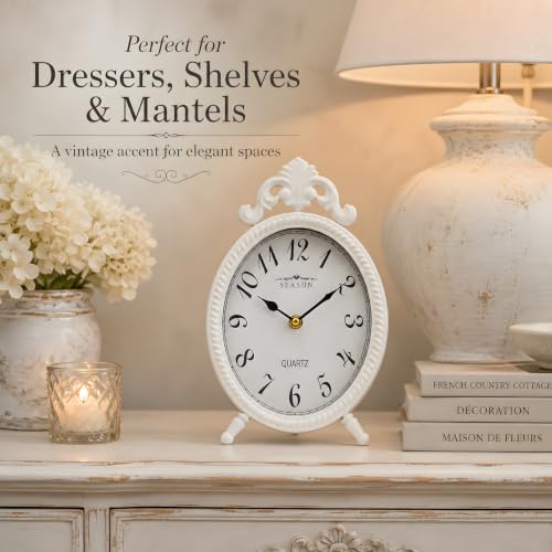 French Style White Table Clock, 10.8-Inch Silent Mantel & Wall Clock - color: White