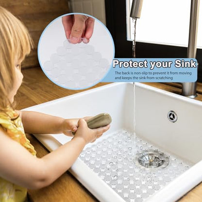 Kitchen Sink Mat for Stainless Steel/Ceramic Sinks,2 Pack with Scissors - color: Transparent