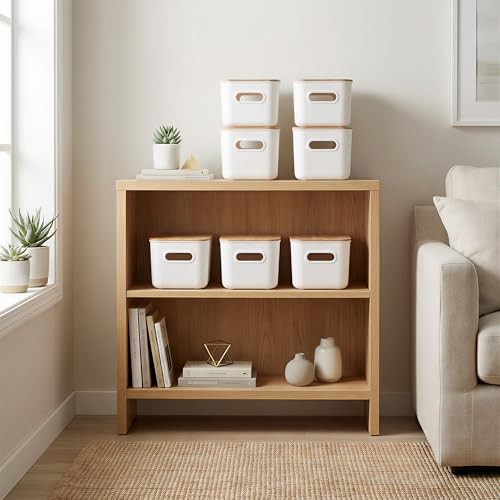Citylife 7 QT Storage Bins with Bamboo Lids, Stackable with Handles, 4-Pack