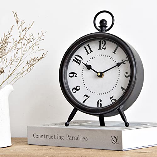 Vintage Black Table Clock on Stand, Decorative Desk and Shelf Clock, Rustic Mantel Clock Farmhouse Clock Non-Ticking - color: Black, size: 10.3"H