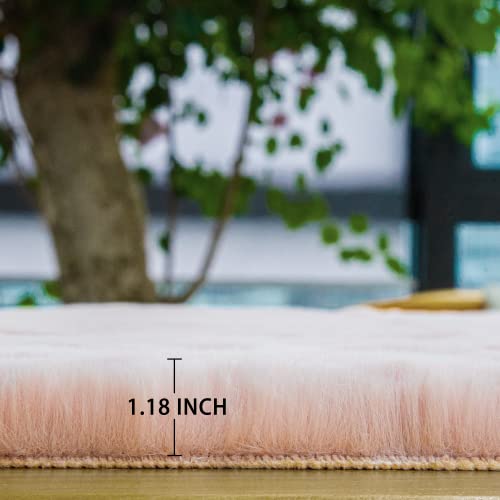 ORINOVA Pink Fuzzy Washable Furry Area Rugs for Living Room Faux Rabbit Fur Nursery Rug for Bedroom 2x4 Runner Rug - color: Pink, size: 2' x 4' (Oblong)