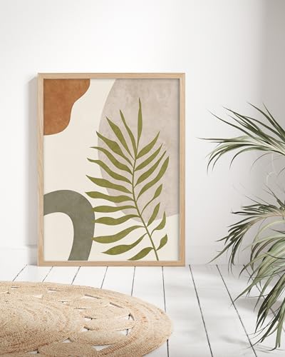 HesenDot Natural OAK Wood Abstract Leaf Framed Wall Art,12x16in - color: Sage Green Leaf Shapes