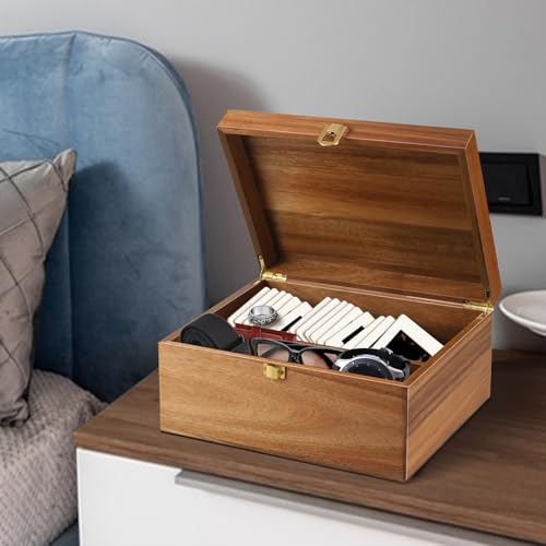 Wooden Keepsake Box, Large Acacia Decorative Storage Boxes