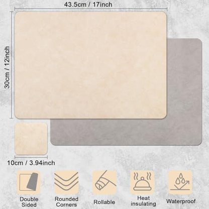 Vinyl Placemats Set of 4, Dual Sided Place Mats with Drink Coasters - color: Beige/Light Gray Two-tone, size: Set of 4