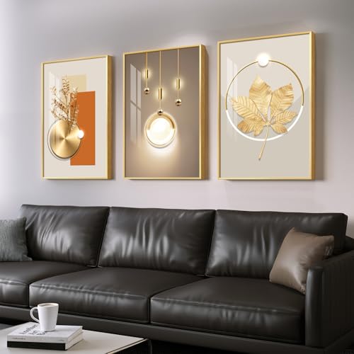 Large Framed Modern Luxury Wall Art for Living Room, 3 Piece 24x36 In - color: Luxury Gold, size: 24" W x 36" H x 3 pieces