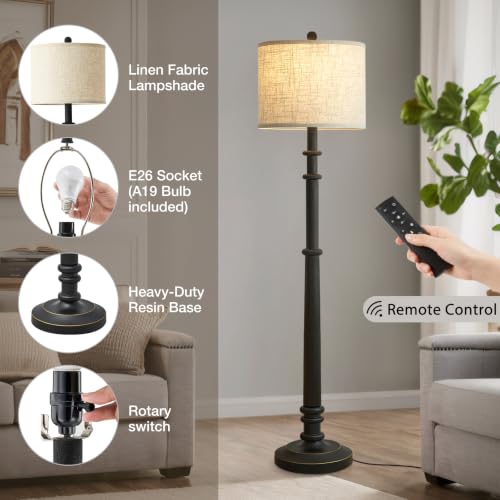 EJIAXIN Floor Lamps for Living Room - 60" Resin Farmhouse Tall Standing Lamp with Remote & Adjustable Color Temperatures - color: Farmhouse Black