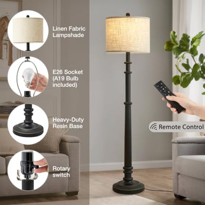 EJIAXIN Floor Lamps for Living Room - 60" Resin Farmhouse Tall Standing Lamp with Remote & Adjustable Color Temperatures - color: Farmhouse Black