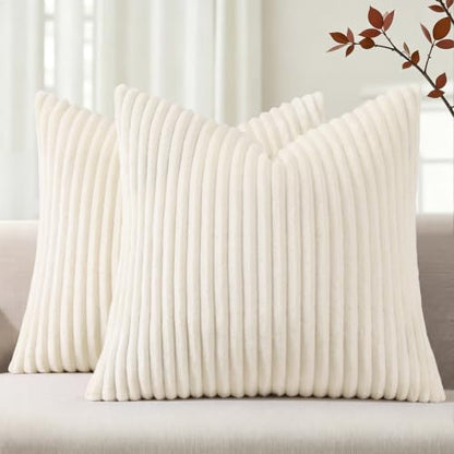 Simmore Fall Soft Cream White Flannel Throw Pillow Covers 18X18 Set of 2 - color: Cream White, size: 18" x 18" (Pack of 2)