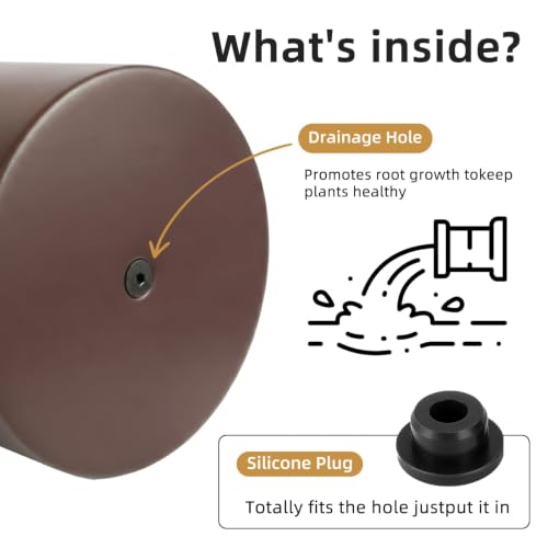 7 Inch Coffee Metal Plant Pot with Drainage Hole, Indoor Outdoor - color: Coffee