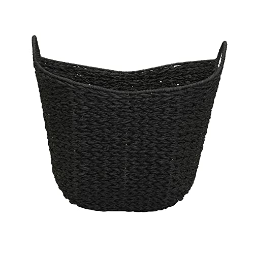 Household Essentials Handwoven Paper Rope Storage Basket with Metal Frame and Handles, Black - color: Black Paper Rope