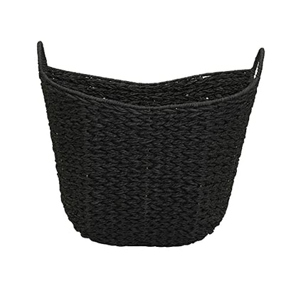 Household Essentials Handwoven Paper Rope Storage Basket with Metal Frame and Handles, Black - color: Black Paper Rope