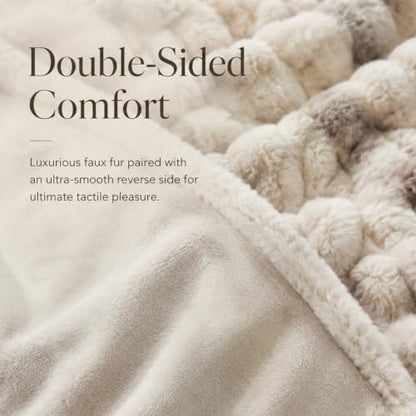 Faux Fur Throw Blanket for Couch, 50"x60" Double-Sided Soft Bubble Blanket - color: Gray Brown, size: Throw 50"x60"
