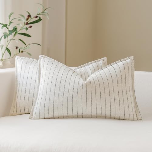 MOROCO Linen Striped Throw Pillow Covers 12x20 Set of 2, Brown - color: Brown, size: 20" x 12" (Pack of 2)