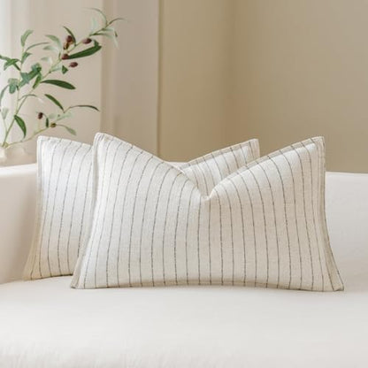 MOROCO Linen Striped Throw Pillow Covers 12x20 Set of 2, Brown - color: Brown, size: 20" x 12" (Pack of 2)