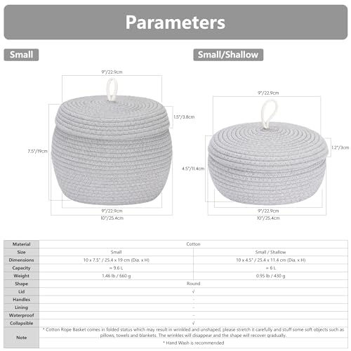 Sea Team Round Woven Cotton Rope Storage Basket with Lid, Black, 2-Pack - color: Black, size: Small/2-Pack