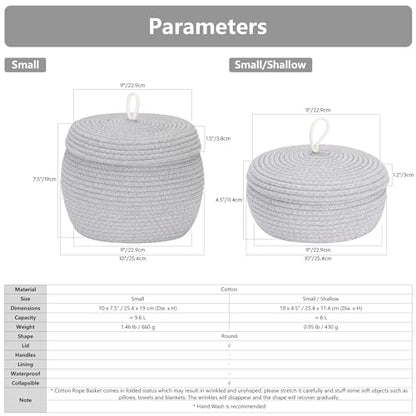 Sea Team Round Woven Cotton Rope Storage Basket with Lid, Gray - color: Grey, size: Small