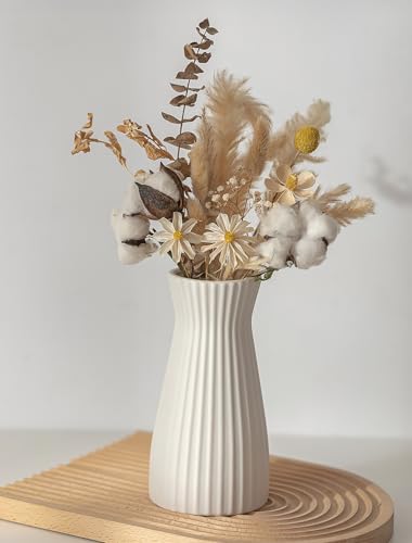 NUPTIO White Ceramic Flower Vase, Ribbed Texture, 7.9" Tall, Unglazed - size: Style 1-Ribbed