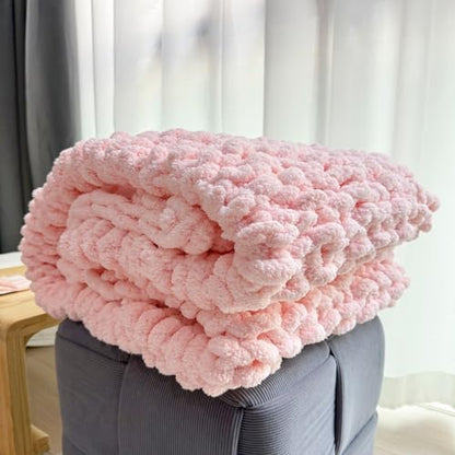 Soft Chunky Knit Throw Blanket for Couch, Cozy Warm Knitted Blankets - color: Pink, size: 40\"x40\"(Small SizeThrow)
