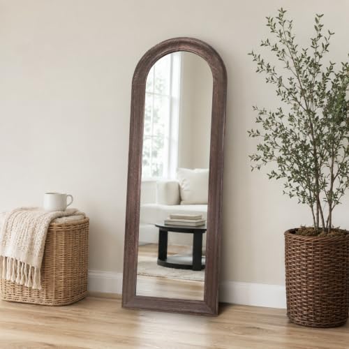 58x22 Solid Wood Arched Full Length Mirror, Elegant Brown Finish - color: Brown-ar Frame, size: 57.9"L x 21.9"W