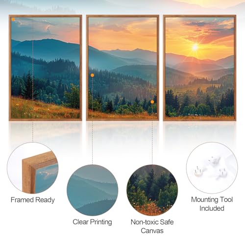 Aurlan 3 Pcs Mountain Sunset Framed Canvas Wall Art 16x24 Inch - color: Boho Mountain Sunset Landscape, size: 16"L x 24"W