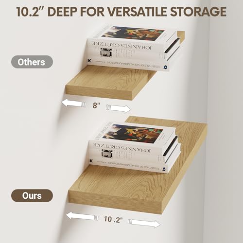 Vivelove 10 in Deep Floating Shelves 16” Set of 2, Oak - color: Oak, size: 15.7”wx10.2”dx1.5”h
