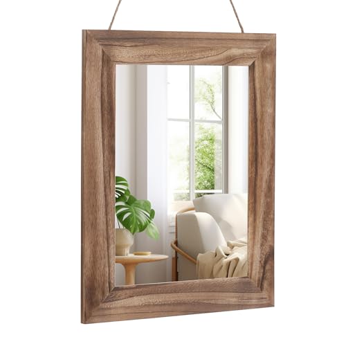 QDSSDECO 16" x 20" Farmhouse Rectangular Wall Mirror, Brown - color: Brown Without Shelf