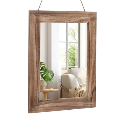 QDSSDECO 16" x 20" Farmhouse Rectangular Wall Mirror, Brown - color: Brown Without Shelf
