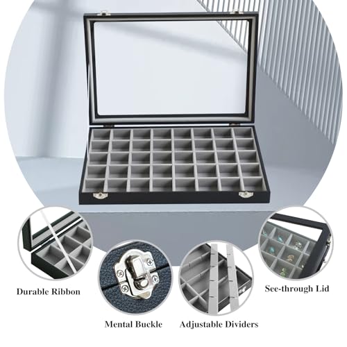 Stratalife 40 Grid Earring Organizer, Jewelry Holder Organizer with Lid - color: Gray-Black, size: 40 Grid