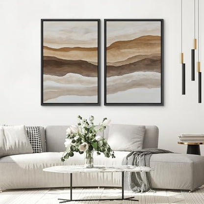 SIGNWIN Framed Canvas Print Wall Art Layered Terracotta Landscape Abstract Modern Earthy Tones Illustrations Modern Art Minimal Boho Relax/Calm for Living Room, Bedroom, Office - 16"x24"x2 Black - color: A29-2510-m24, size: 16"x24"x2 Panels Black