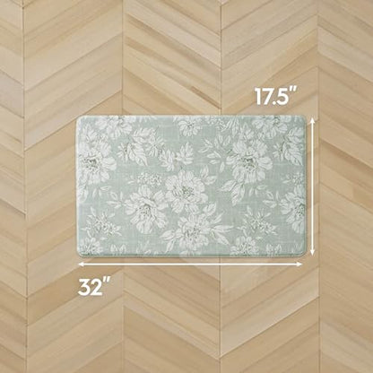 Laura Ashley - Anti-Fatigue Kitchen Mat, Iris Floral Design, Stain, Water & Fade Resistant, Cooking & Standing Relief, Non-Slip Backing, Measures 17.5" x 32", Sage Green Iris - color: Sage Green, size: 32"L x 17.5"W x 0.47"Th