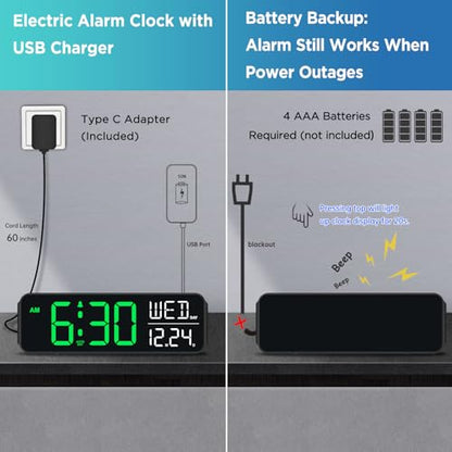Peakeep Large Display Digital Alarm Clock for Bedroom with Date Day of Week - color: Green and White