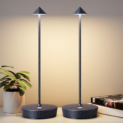 2Pack Rechargeable Cordless Table Lamp, Portable Powered LED Battery 6000mAh Metal USB Desk Lamp, 3 Levels Brightness Light for Restaurants Outdoor (2pack Blue White) - color: 2pack Blue white